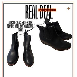 Aerosoles Black Wedge Boots | Women’s 10W | Comfortable Ankle Boots
